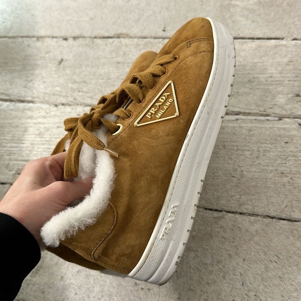 Prada Tan Leather Sneakers with Sleek Design - Picture 6 of 8